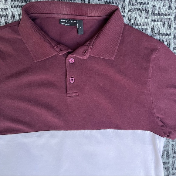 ASOS Short Sleeve Stretch Polo Shirt - Burgundy & Soft Pink - Large - Picture 2 of 8